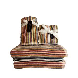 9 pc Rachel Zoe 2 Bath 2 Hand 5 Washcloth Towels Multicolored Stripes 100%Cotton